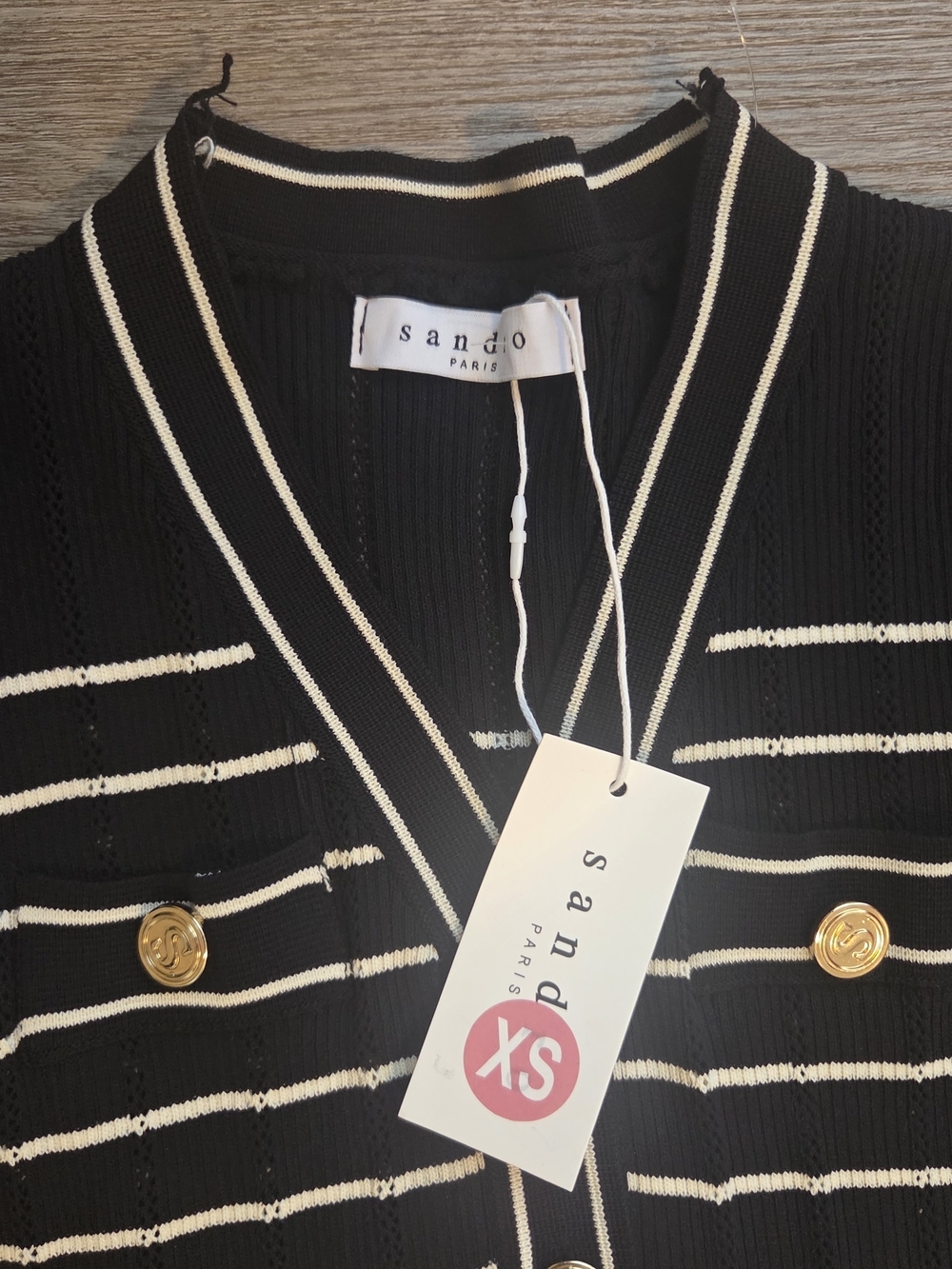 Sandro Elegant Black & White Striped Maxi Knit Dress with Button Front - Picture 9 of 9